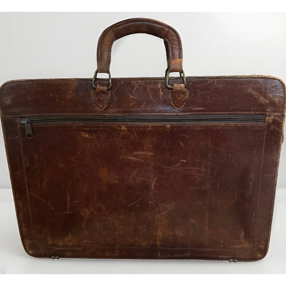 Vtg Renwick Canada Brown Leather Briefcase Attache Locking Flap Key Included